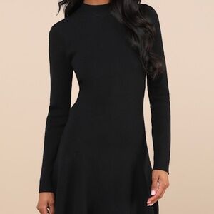 Lulus Adorable Intentions Black Mock Neck A-line Mini Sweater Dress - Size L